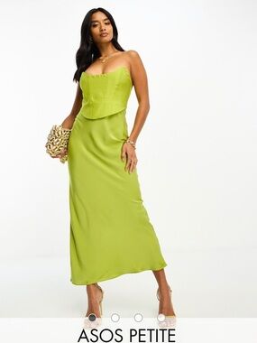 ASOS DESIGN Petite bandeau contrast fabric slip maxi dress with corset detail
